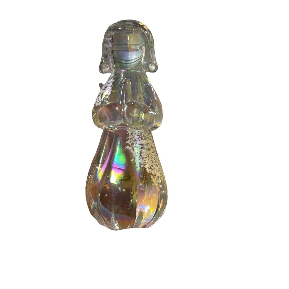 Iridescent Angel Figurine Art Glass Taiwan Iridescent Wings Decor Paperweight